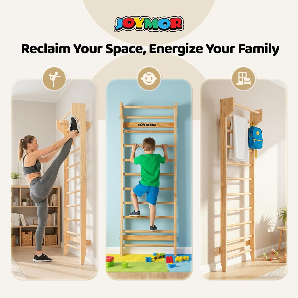 JOYMOR Gymnastics Swedish Ladder, Multiuse Exercise Ladder, Wall Mounted Pull up