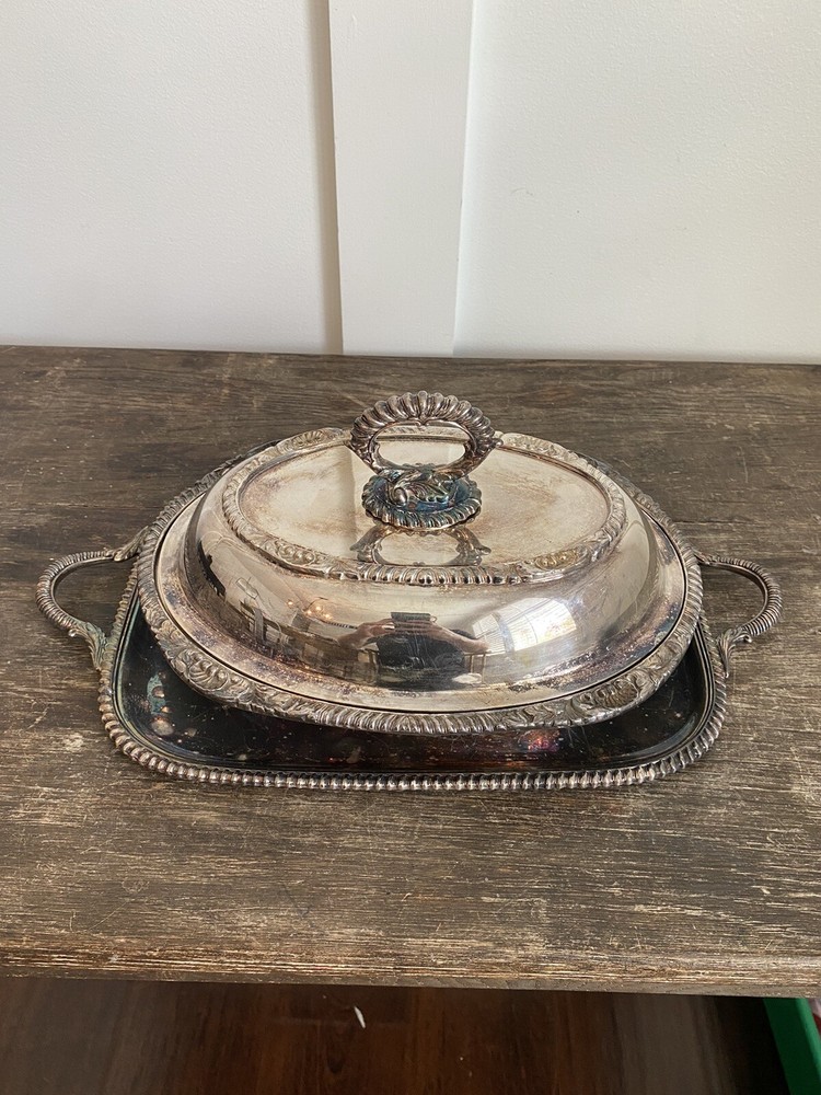 Vintage EGW&S EPNS Silver Plated Square Grape Pattern Platter 04412/9 +More 2/52