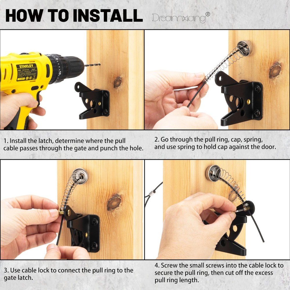 Self Locking Gate Latches with Spring Cable Pull, Post Mount Automatic Gravit...
