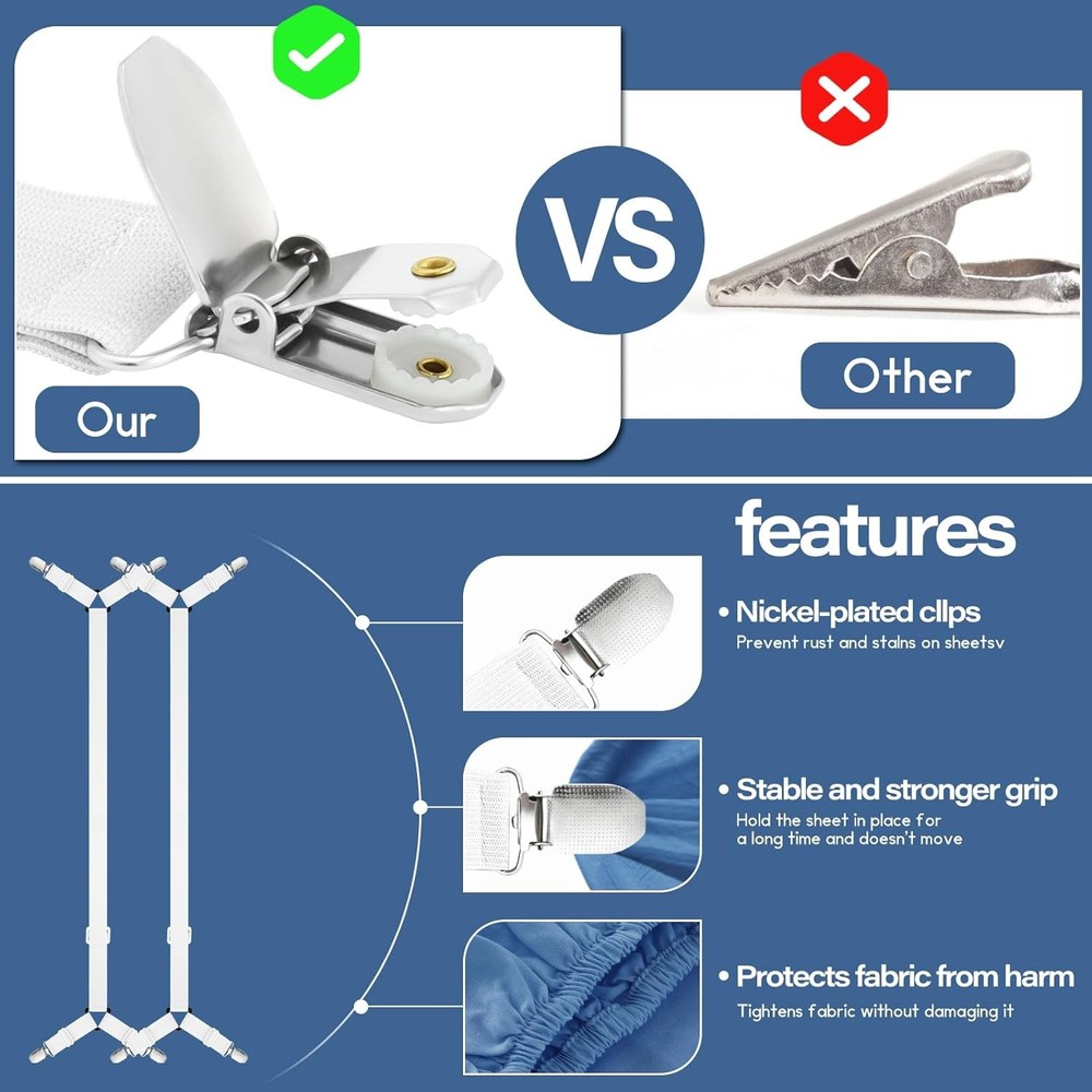CHRORINE Bed Sheet Holder Straps Adjustable Sheet Fasteners Clips Keep Bedding S