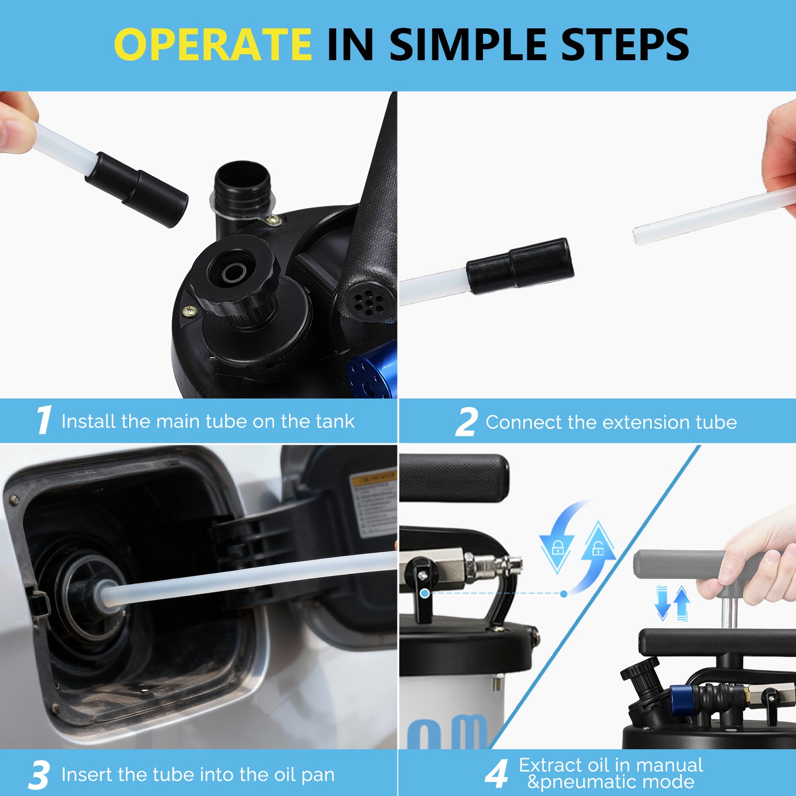 6.5L Oil Extractor Pump Pneumatic/Manual Oil Change Fluid Extractor Blue