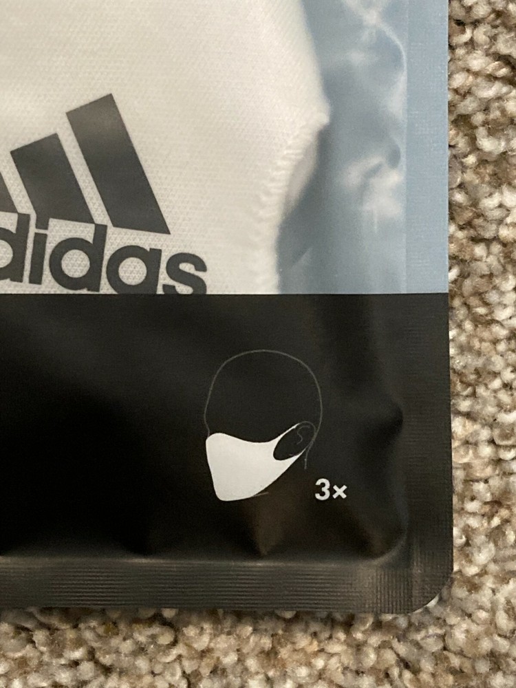 3-Pack Adidas White Face Covers Facemasks Reusable Unisex - Size M/L
