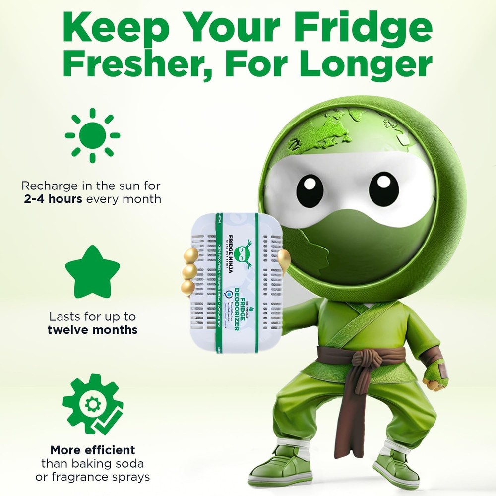 Fridge Ninja Compact Fridge Deodorizer (2 Pack) - More Effective Than Baking