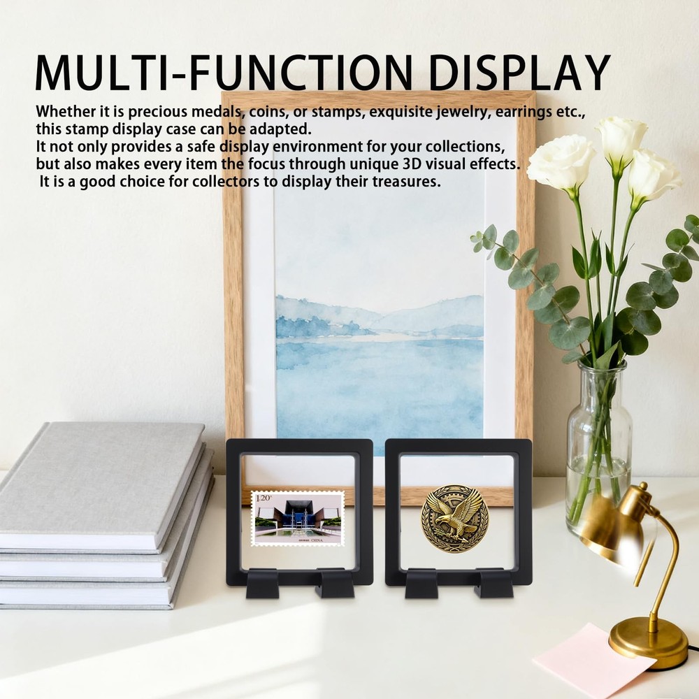 6 Pcs 2.75 Inch Stamp Display Case, 3D Floating Frame Case for Black