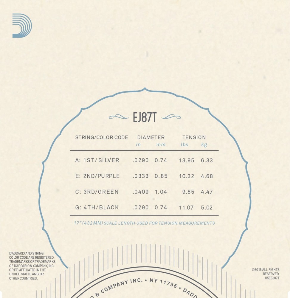 D'Addario EJ87T Titanium T2 Ukulele Strings Tenor Uke