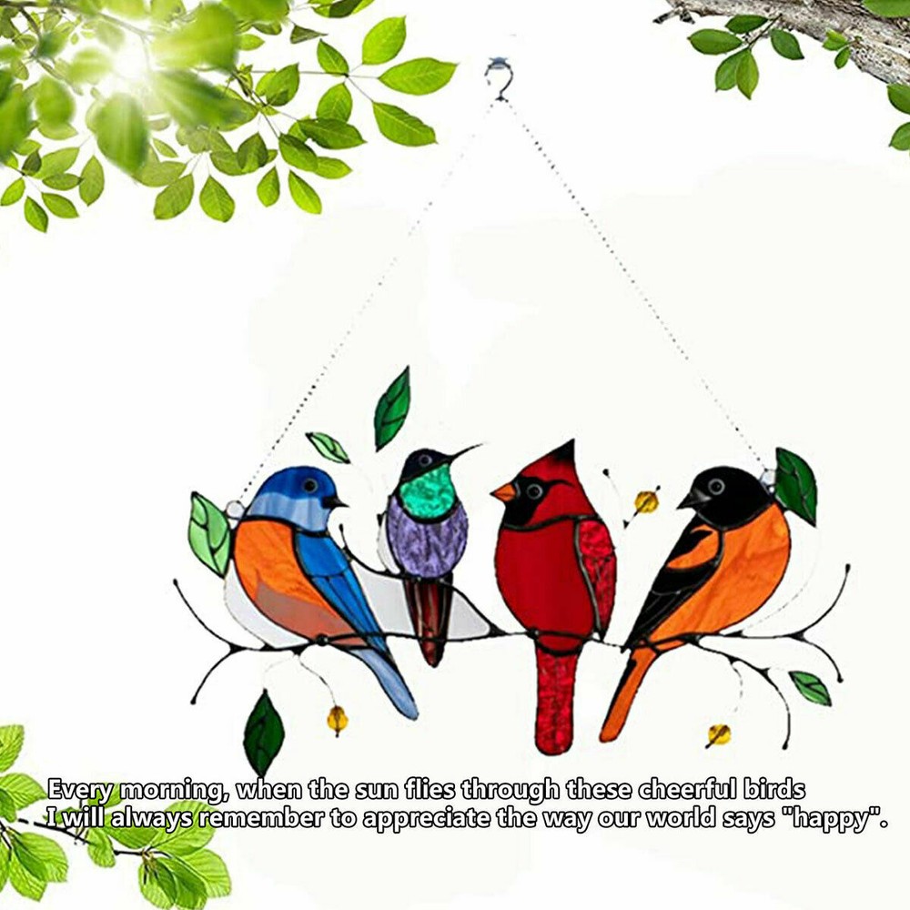 Multicolor 7 Birds on a Wire High Suncatcher Window Panel Hanging Home Decor