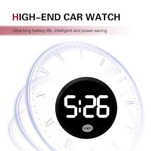 Car Digital Clock, Round Touch LED Display Screen Clock with Night 1 PC White