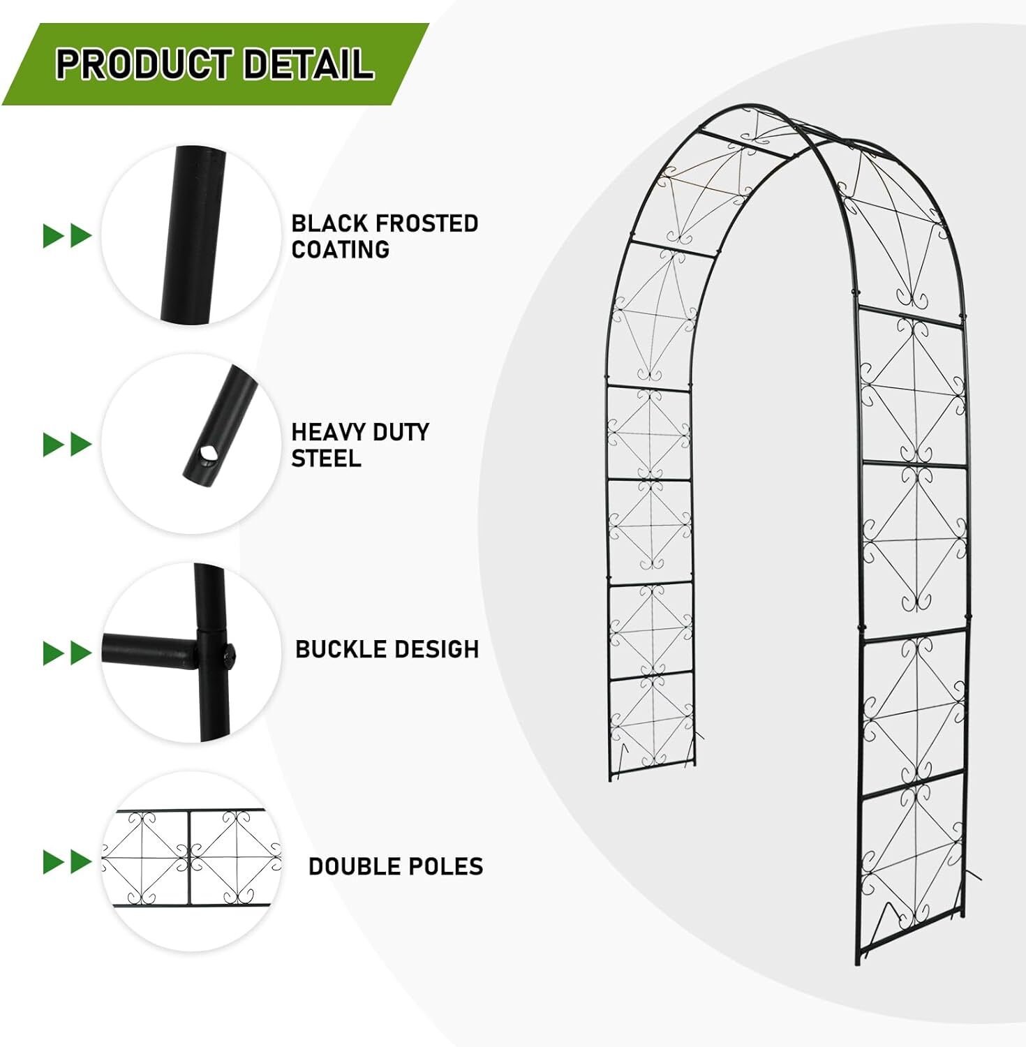 7.2ft X 4.5ft Metal Garden Arch Garden Arbor for Climbing Plant Outdoor Garden
