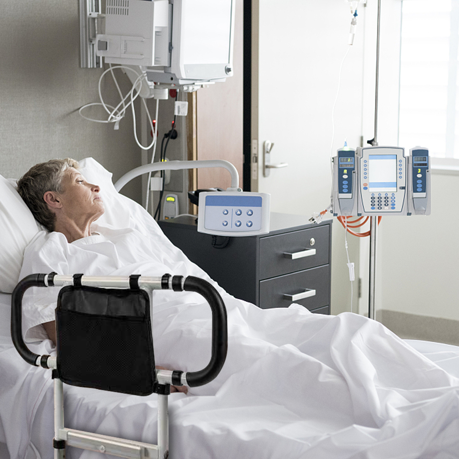 Foldable Bed Rails Height Width Adjustable Bed Guard Handles Bar For Elderly