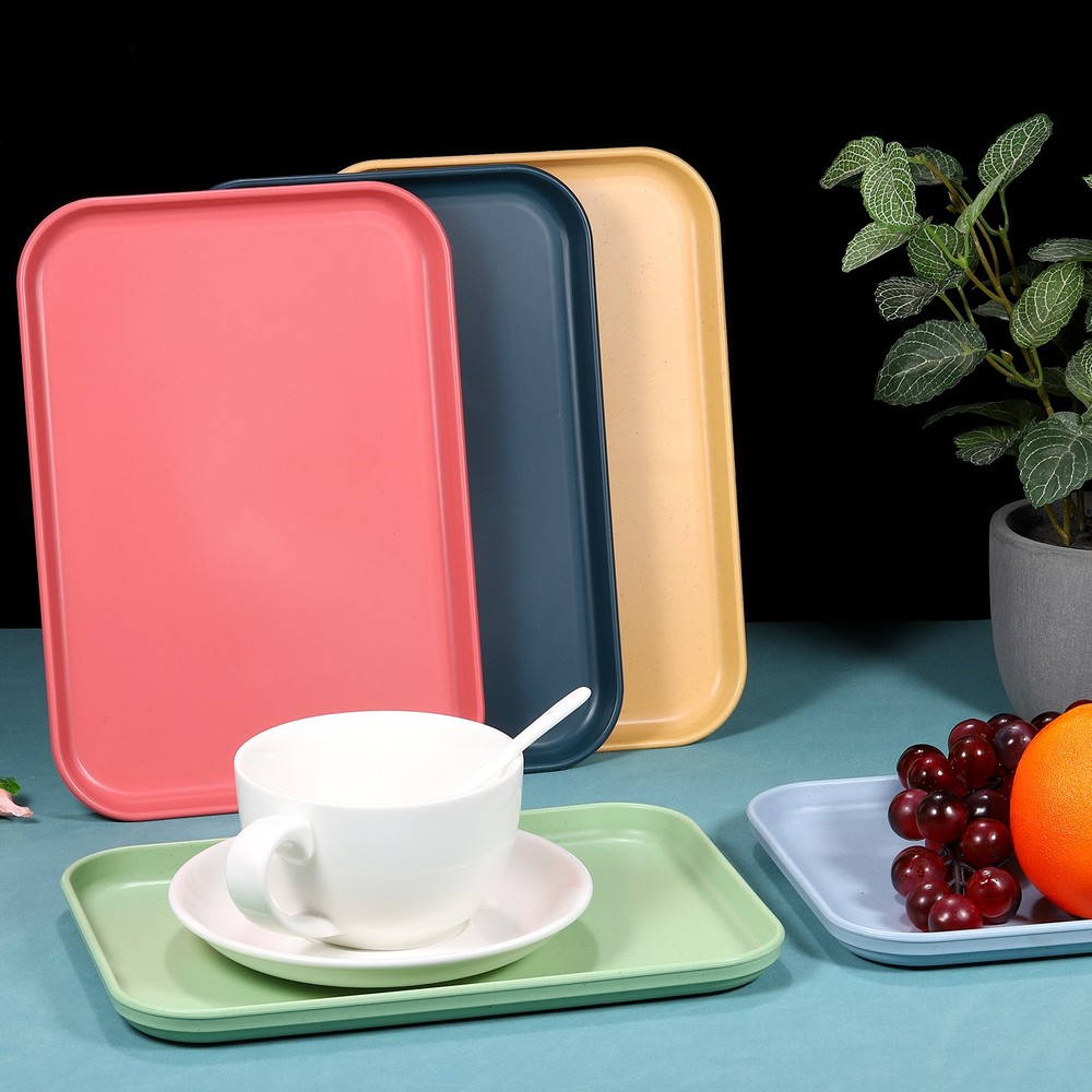 3Pcs 12.2"x8.7" Plates Rectangular Dinner Plates Reusable, Khaki