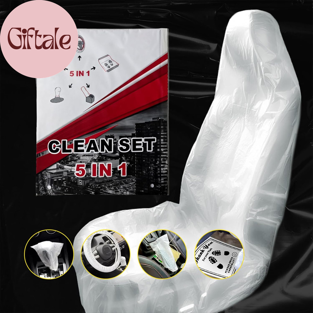 100Pcs Disposable Car Protective Covers Set 5In1 Plastic Car Interior Protector