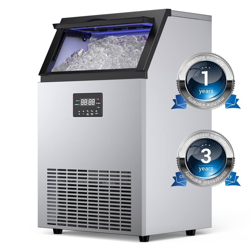 160lb/24H Commercial Ice Maker Machine 50LB Storage Bin 55 Ice Cube Undercounter