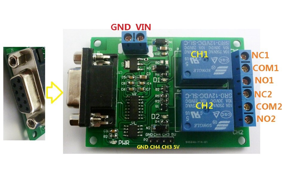 1PCS 2 Channel Serial port Relay Module DC 12V PC Computer Remote Control Switc