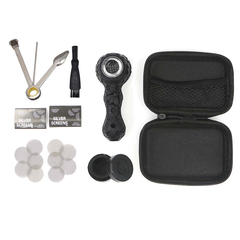 2-Pack Black/Blue Honeycomb Hookah Kits - w/ Tools & Storage Case | Silicone Set