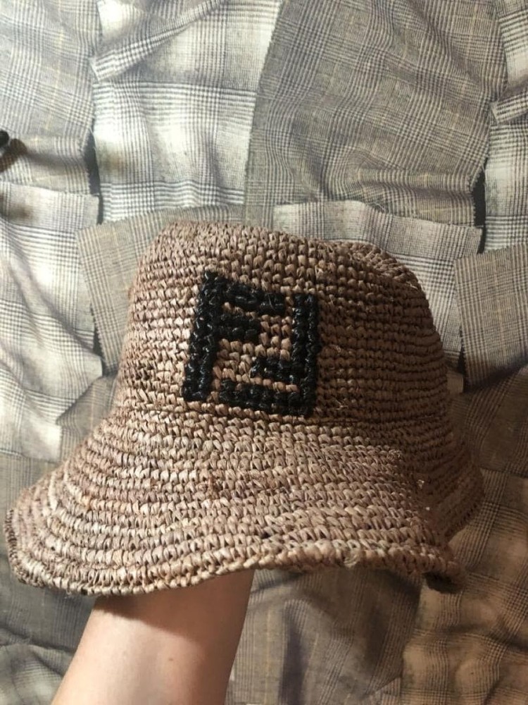 FENDI Bucket Hat Raffia FF Logo