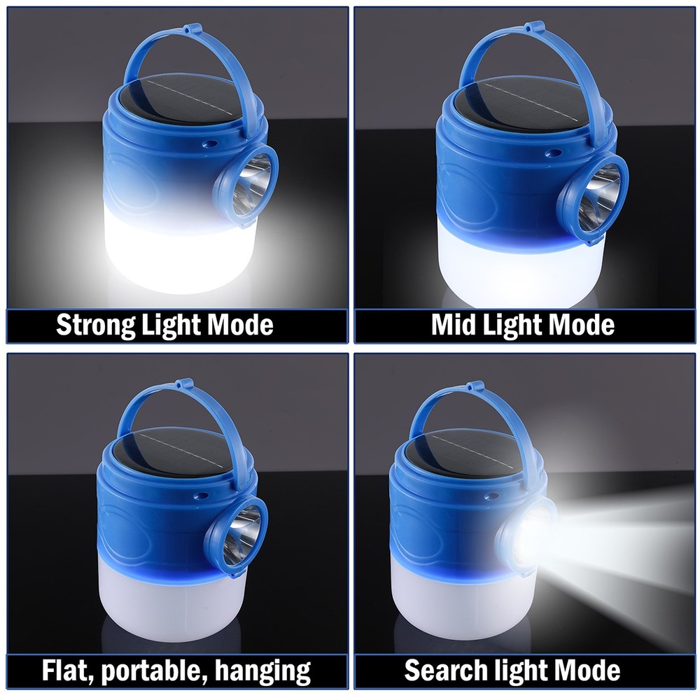 USB Solar Portable LED Flashlight Rechargeable Camping Tent Light Lantern Lamp