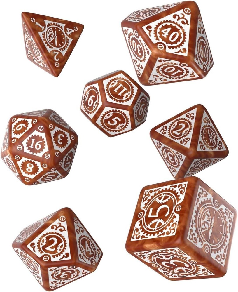 Steampunk Clockwork Caramel & White 7 Piece Dice Set