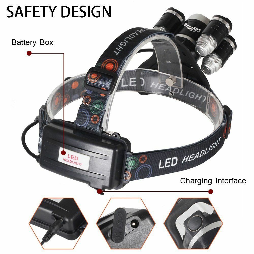 LED Headlamp 5 Head Headlight Flashlight Torch Light