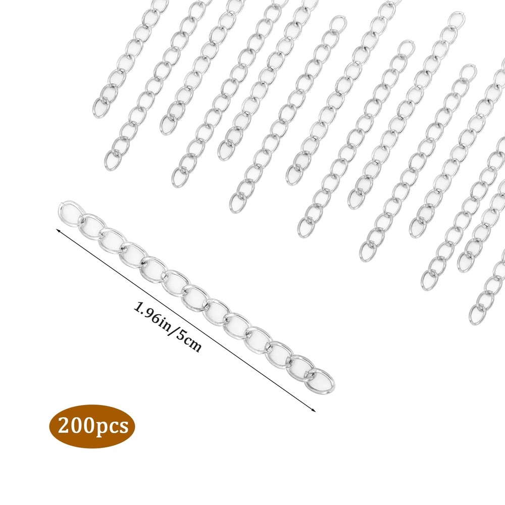 200Pcs Chains Extender for Jewelry Making, Silver 5cm/2inch, Silver（200pcs）