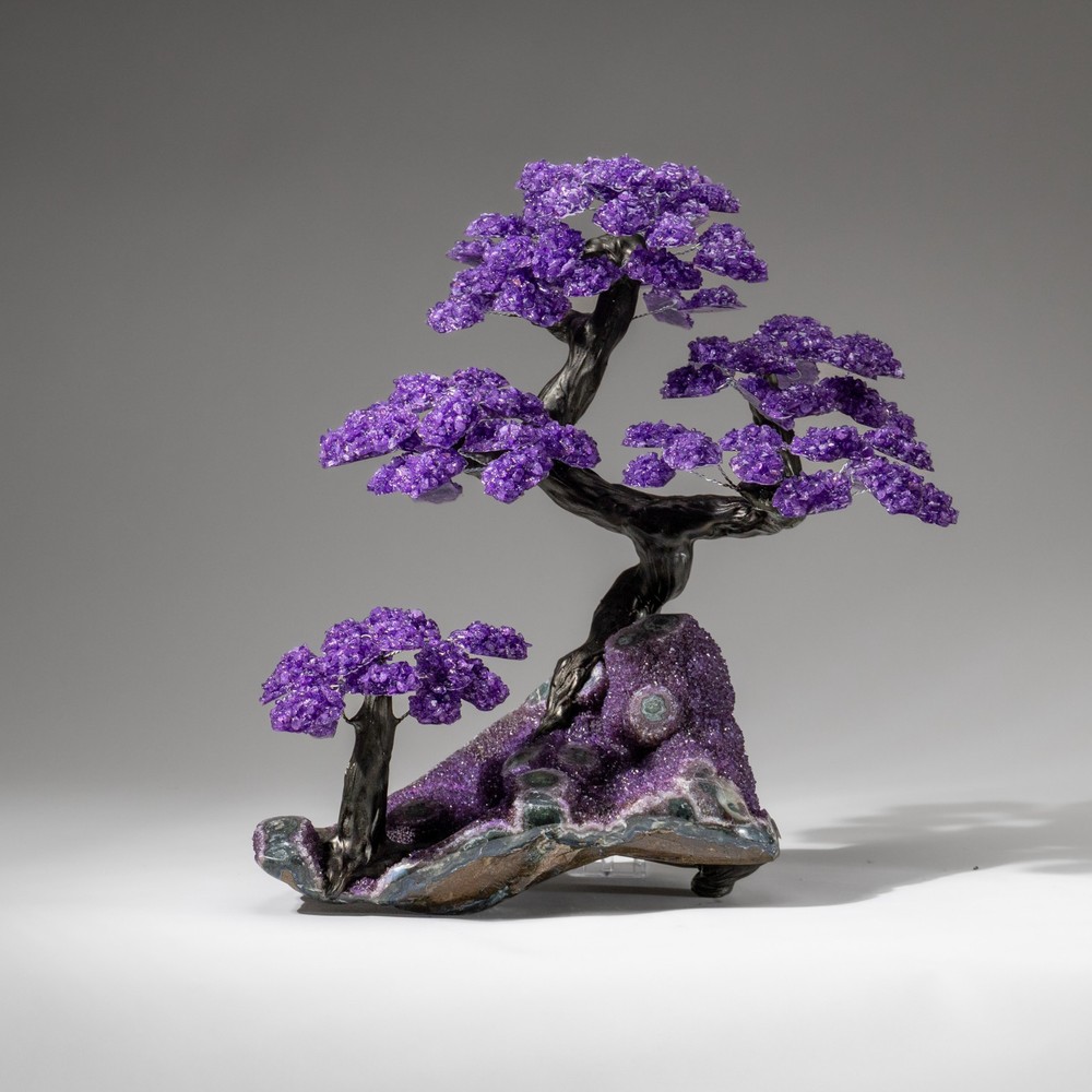 Custom Designed - Genuine Amethyst Clustered Gemstone Tree on Amethyst Matrix