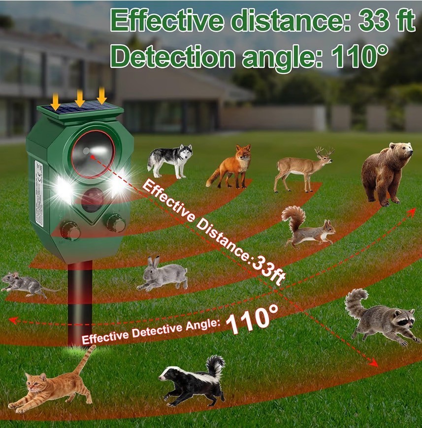 Solar Ultrasonic Animal Repeller with 5 Modes