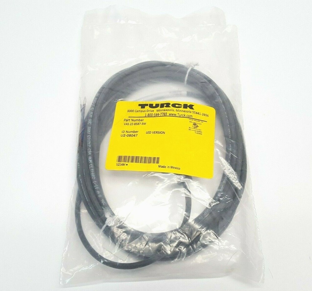 Turck VAS 22-B587-5M Cable Cordset Square Blade Connector LED Version U2-08047