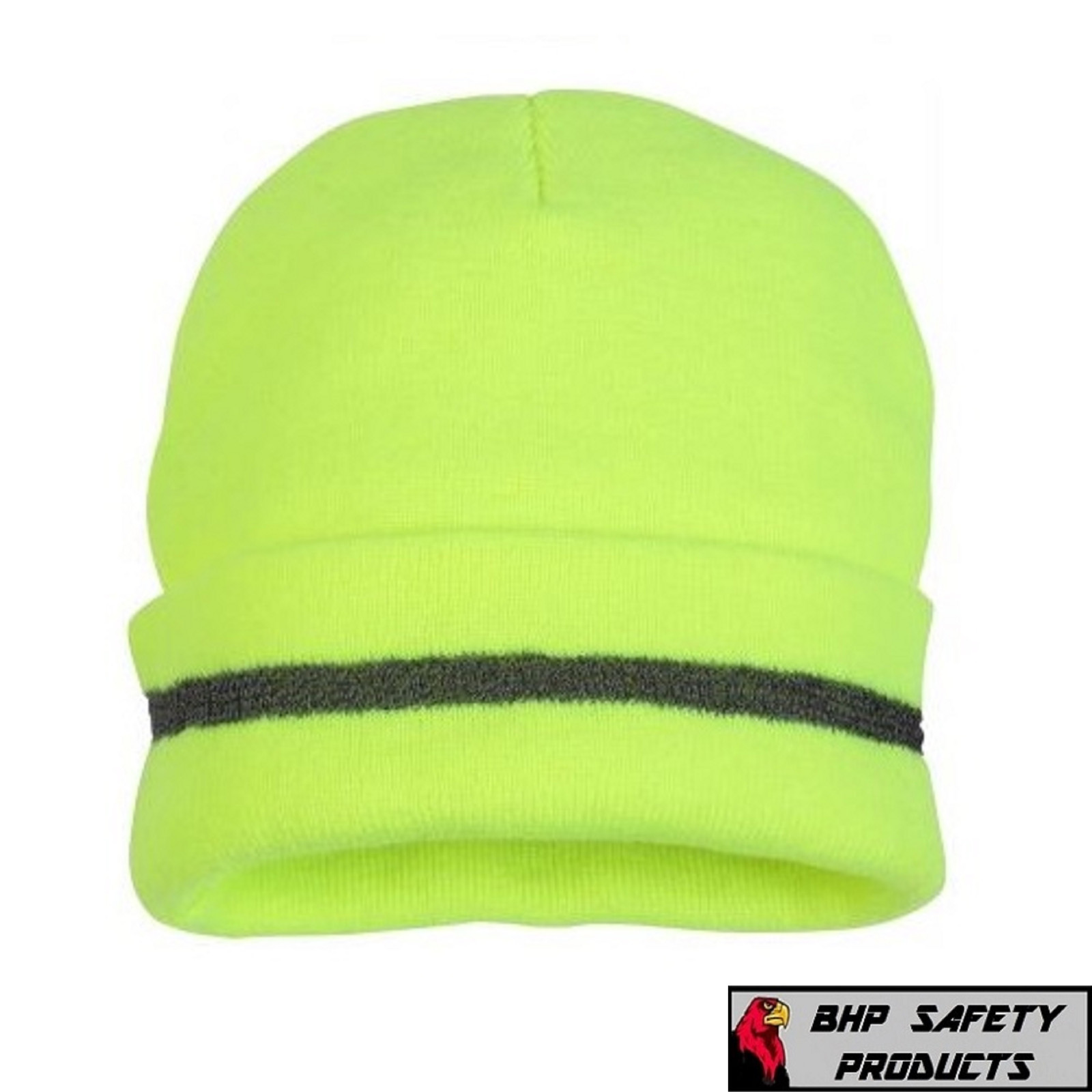 NEON YELLOW OR ORANGE WINTER KNIT SAFETY BEANIE REFLECTIVE CAP HAT (1 EACH)