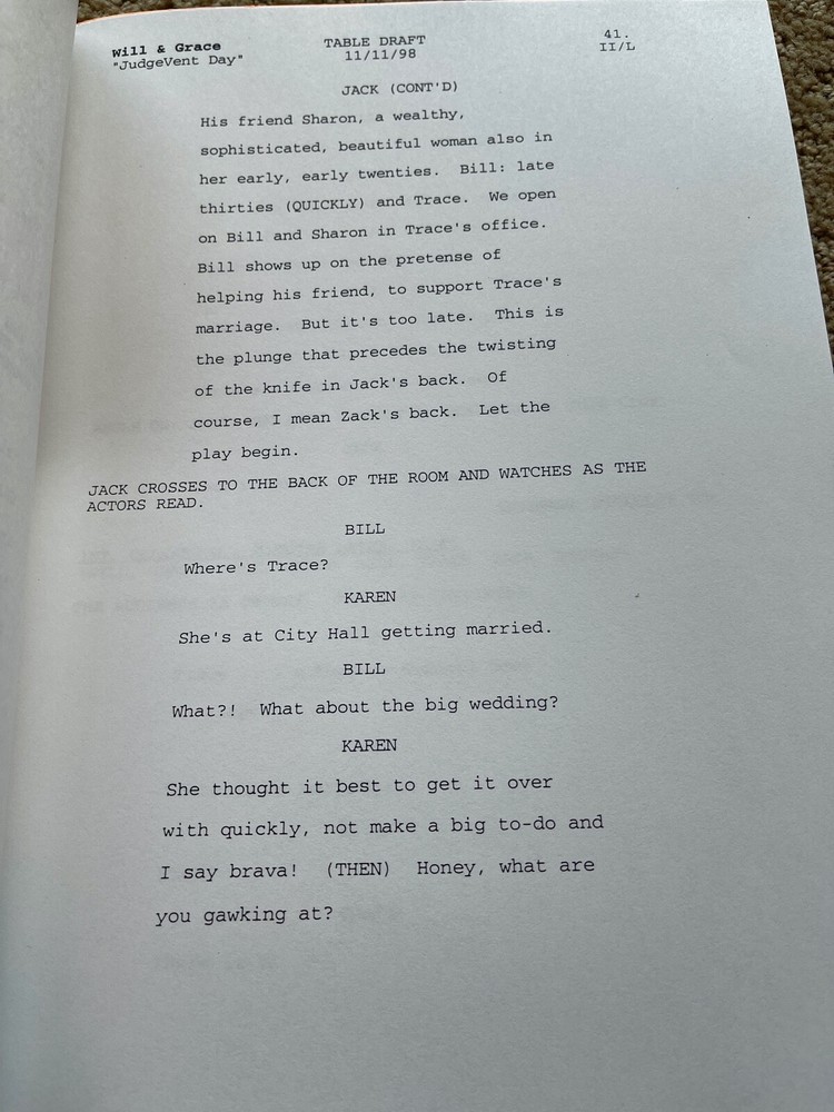 WILL & GRACE TV SERIES SHOW SCRIPT JUDGE VENT DAY TABLE DRAFT
