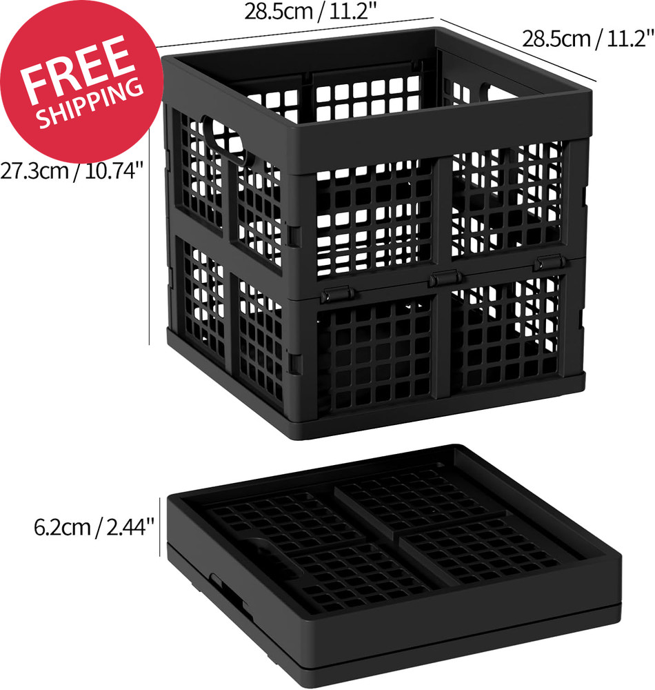 18 L Square Milk Crate, Plastic Stackable Storage Milk Crates, 3 Pack, Black