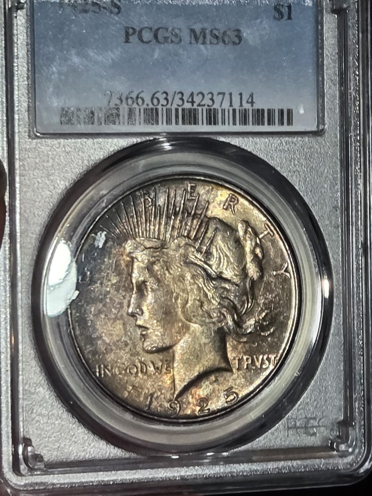 1925 S $1 Peace Dollar PCGS MS63 Toned