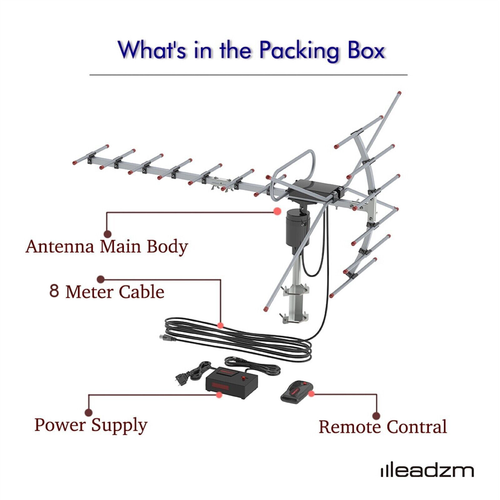 990 Miles Amplified Outdoor TV Antenna Motorized V/UHF HDTV 1080P 4K 360° Rotate