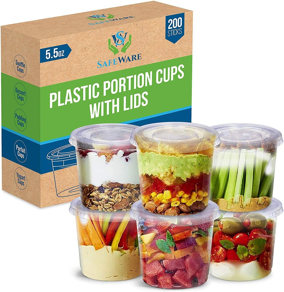 [5.5oz-200 set] Disposable Clear Plastic Cups with Lids.
