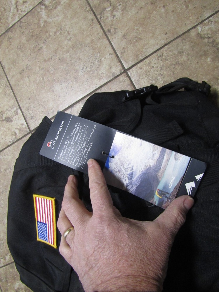 TACTICAL BLACK BACKPACK WITH HOOK LOOP US FLAG SNAP AND TIES