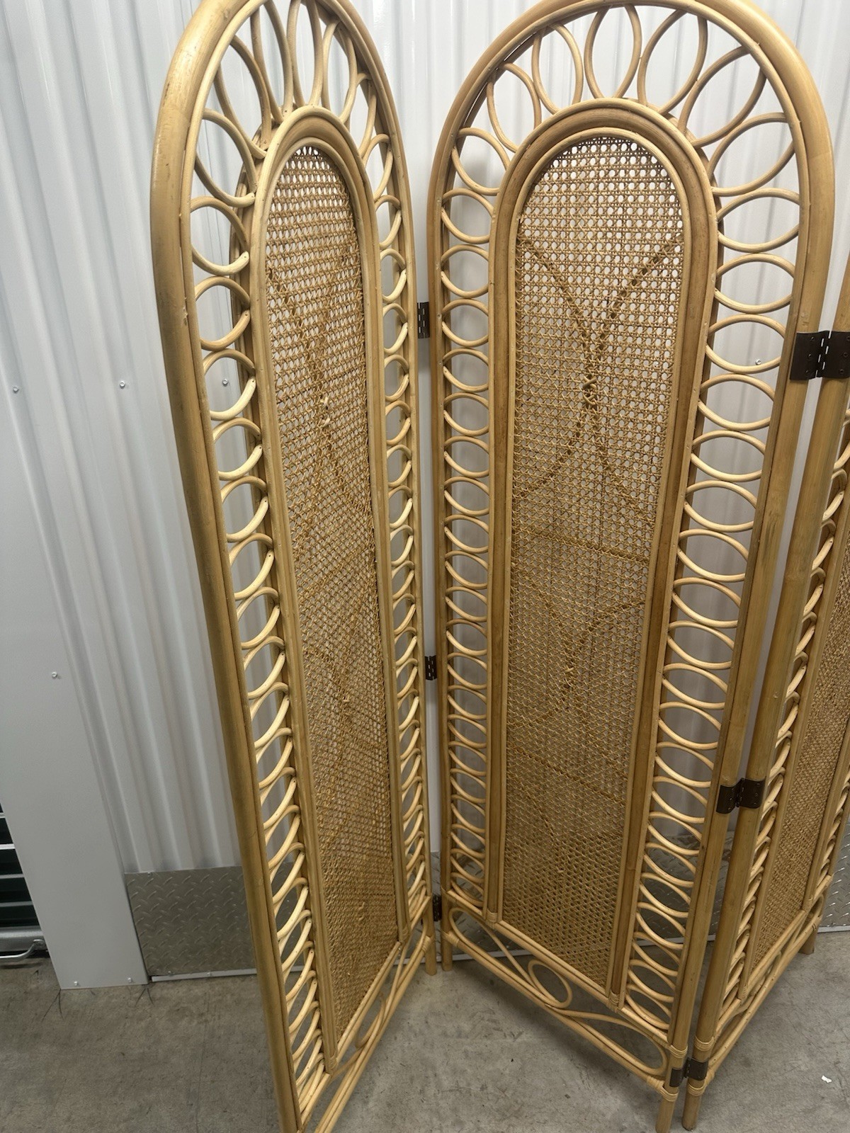 Vintage Boho Chic Bamboo Rattan 3-Panel Room Divider Screen MCM Retro