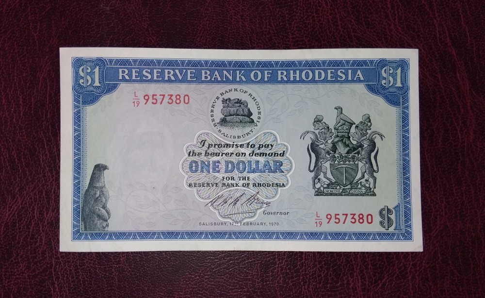 Rhodesia 1 $  banknote, 1970year,normal condition