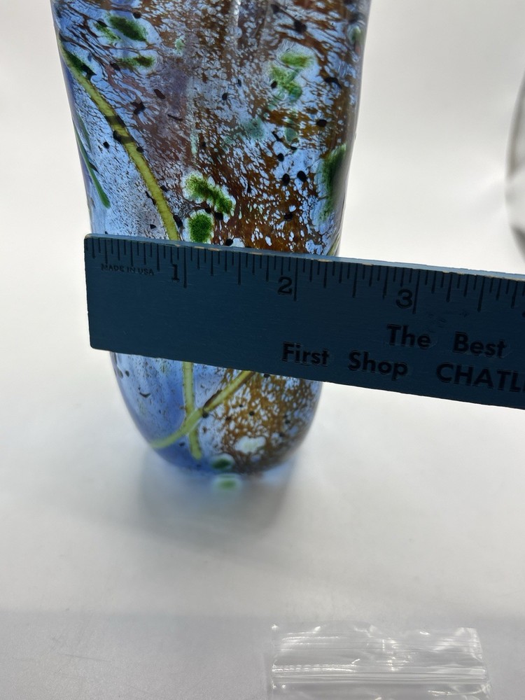 ERIC RUBINSTEIN SIGNED ART GLASS BLUE SWIRL VASE 6”