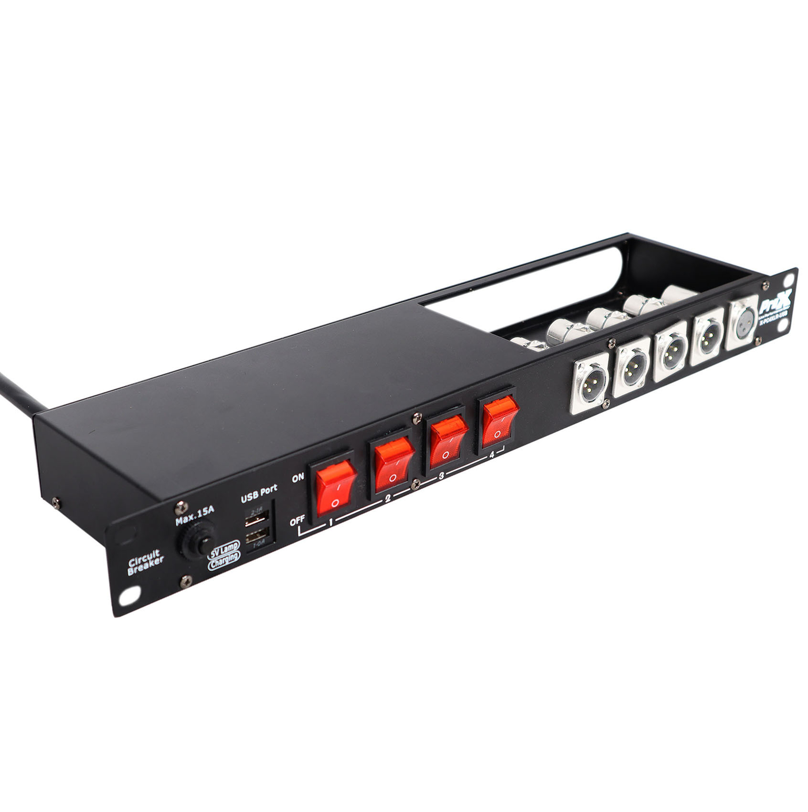 ProX X-PC4XLR-USB 1U 15Amp Circuit 4CH Switch Panel W-2 USB and 5 Punched Space