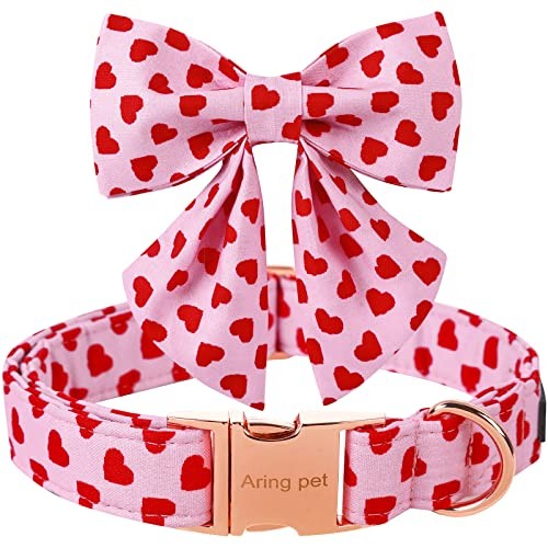 Valentine's Day Dog Collar-Adorable Pink Heart Dog Collar with Sailor Bowtie,
