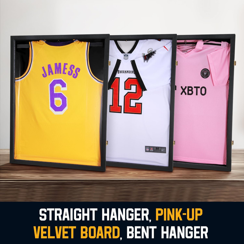 Jersey Display Case Shadow Box Frame with Hanger Black