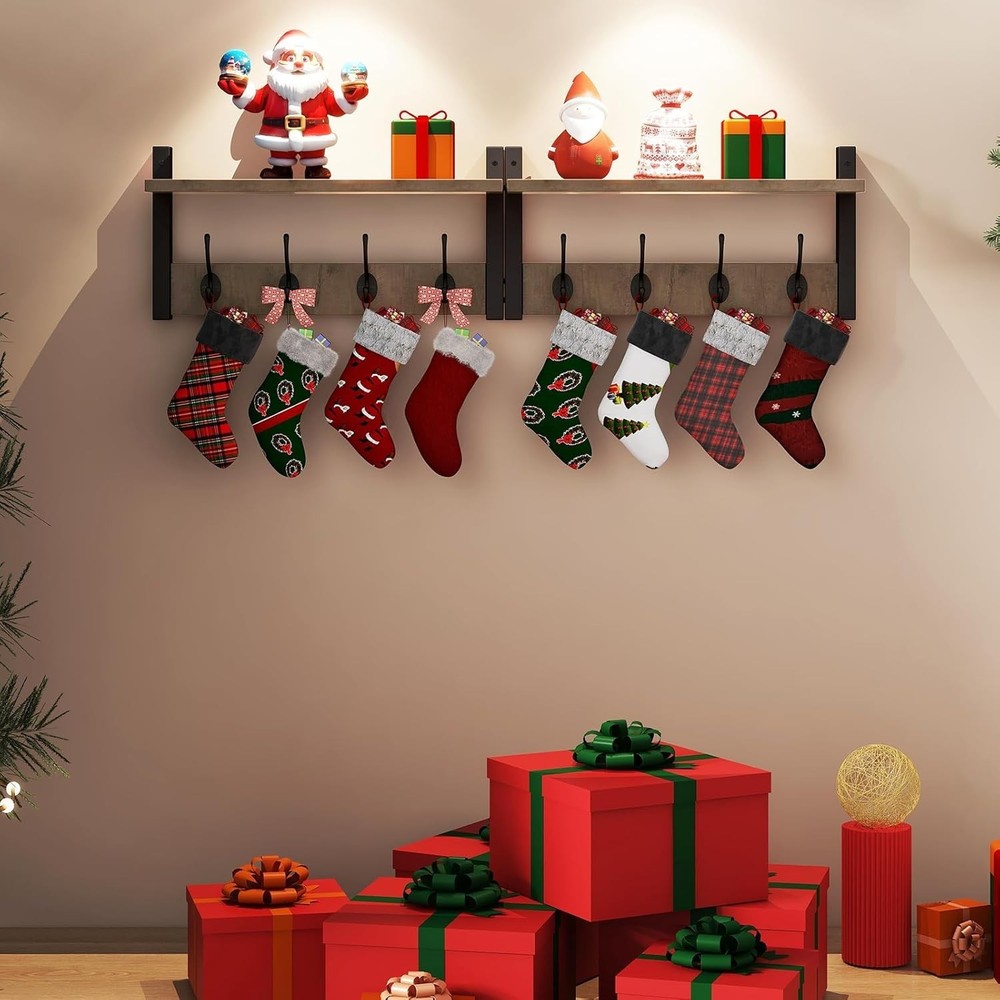 Versatile Wall Coat Hooks with Floating Shelf - 8 Hooks, 2 Pack in Silver Gray