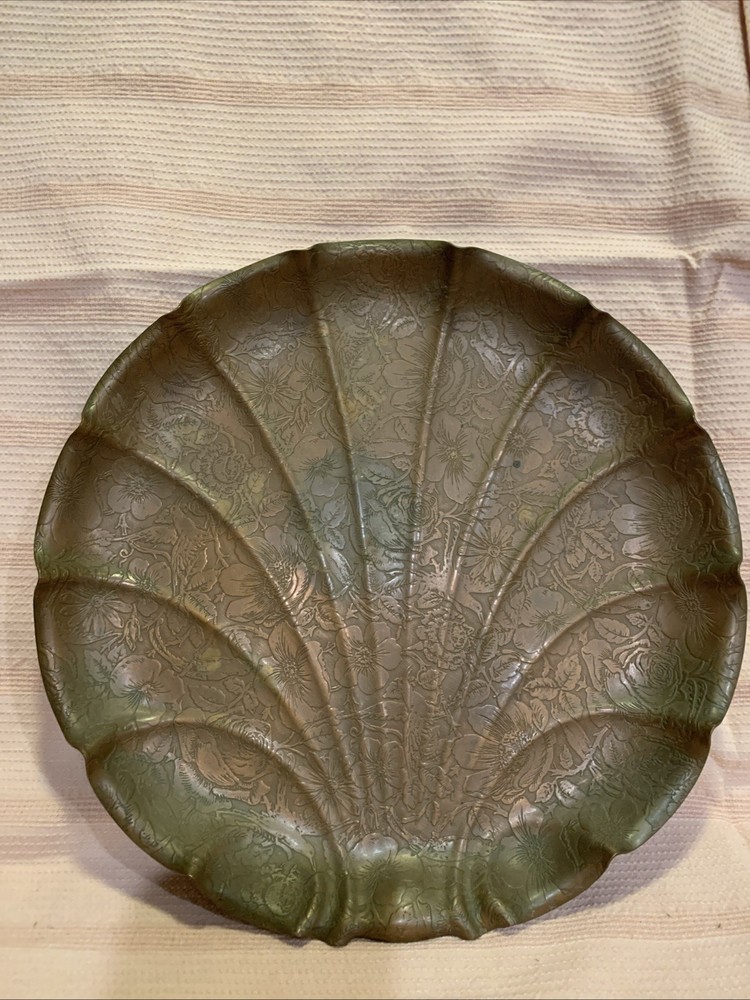 Antique Vintage Wallace Bros Solid Copper 10.5 Ornate Platter Serving Under Tray
