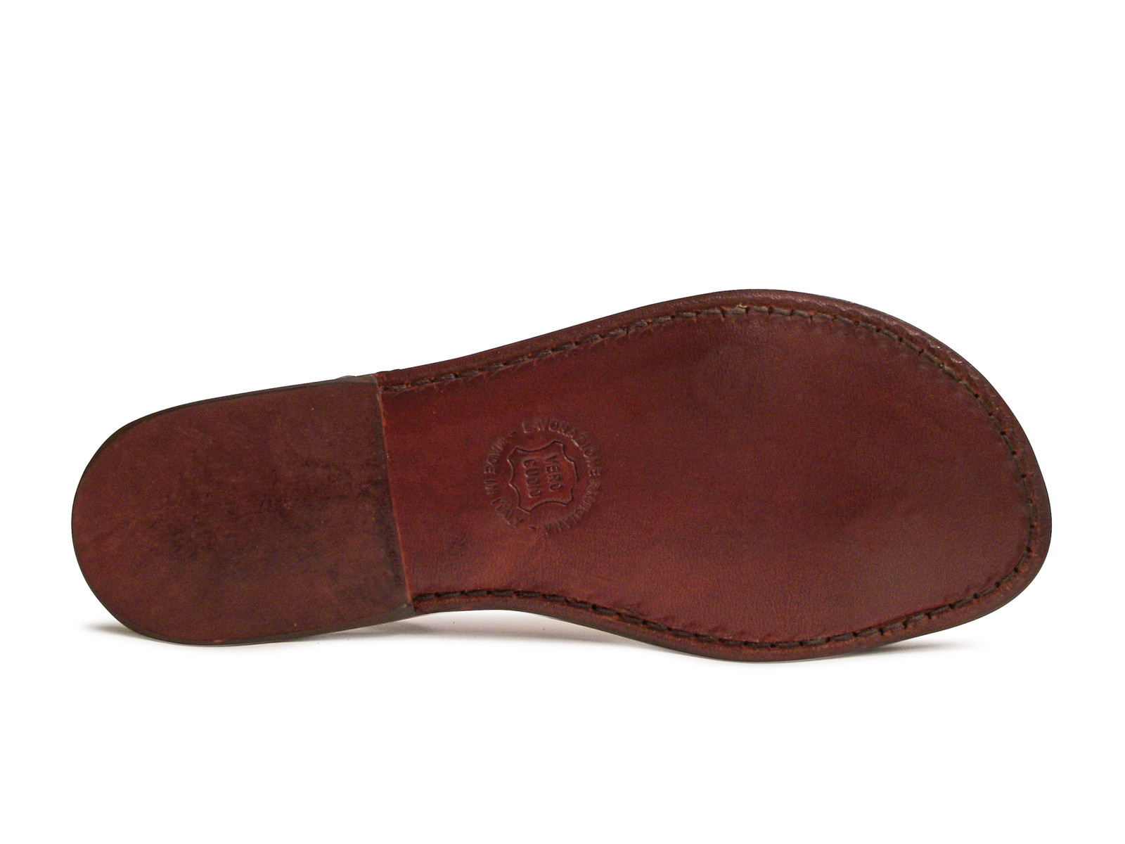 Handmade brown genuine leather womens flat sandals Made in Italy