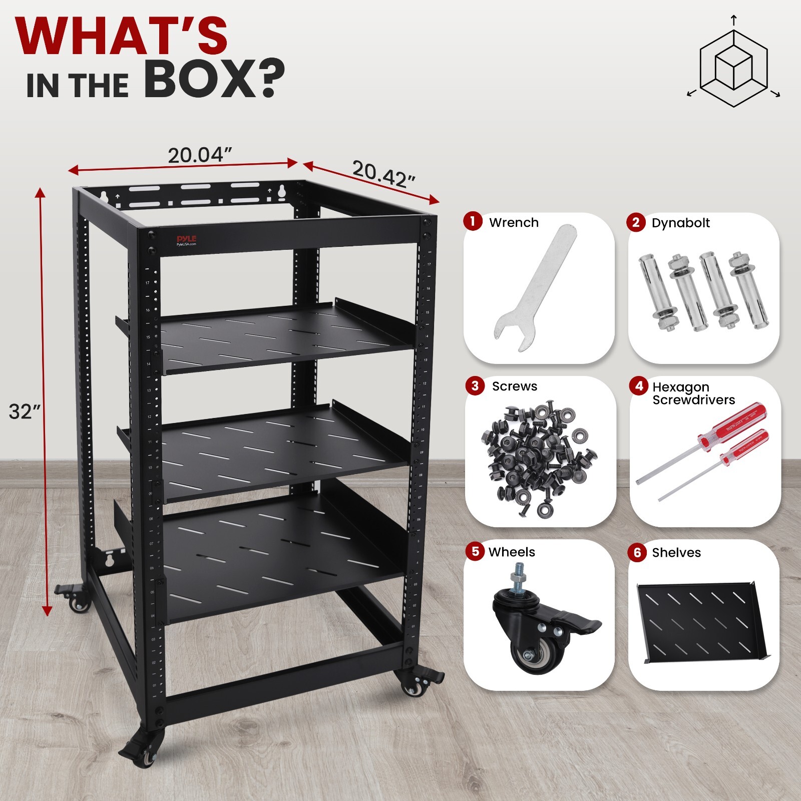 Pyle 20U Network Cabinet - Open Frame Rack, Wall Mountable Heavy Duty Designs