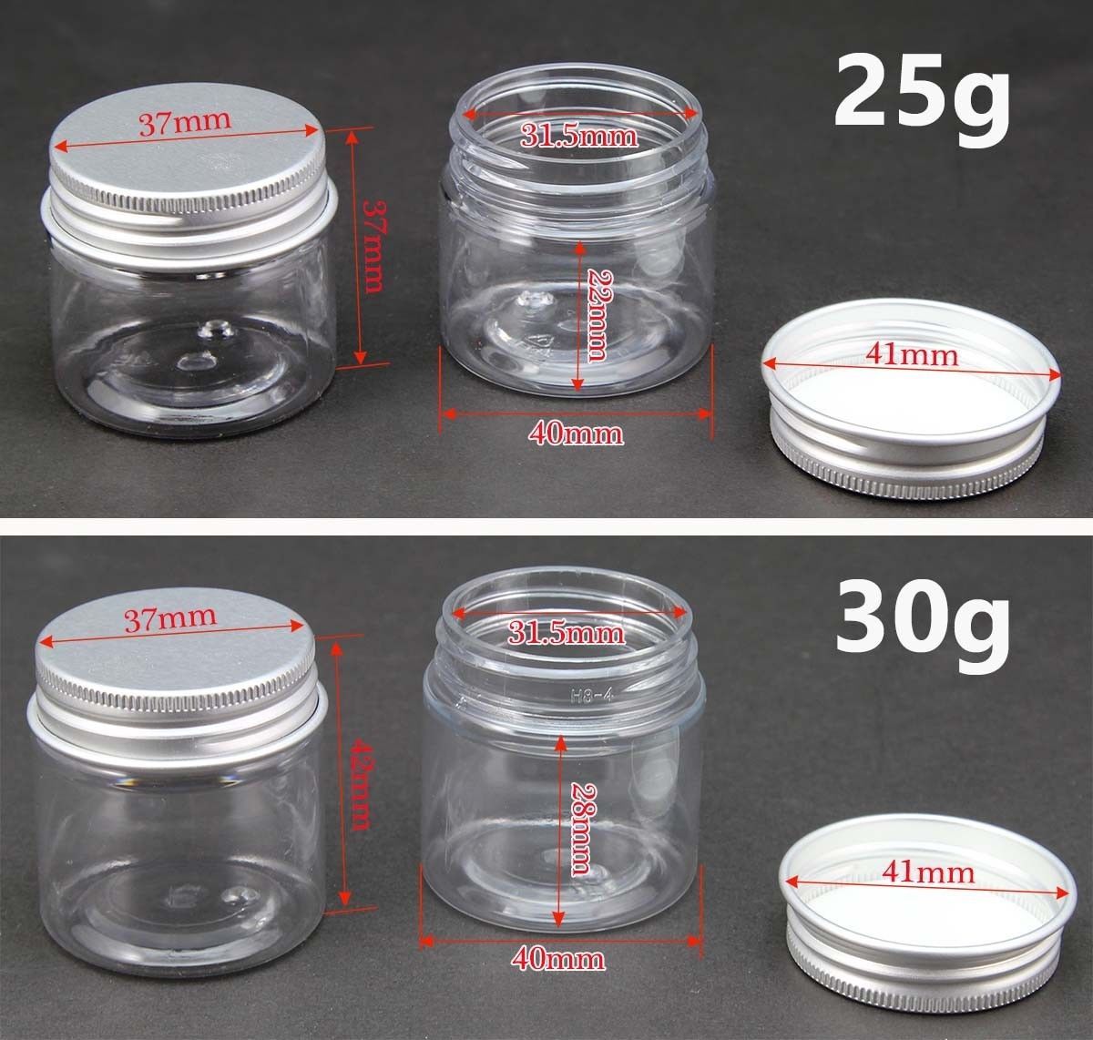 Empty PET Jars Aluminum Lids Clear Silver Plastic Cosmetic Cream 25/30/40/50ml