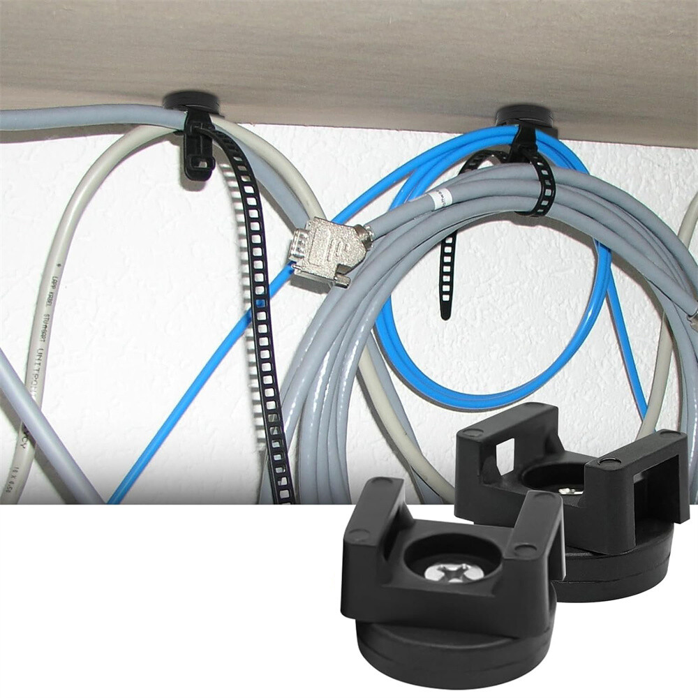 20Pcs Black Magnetic Cable Zip Tie Mount Base Wire Clips Management Bases Holder