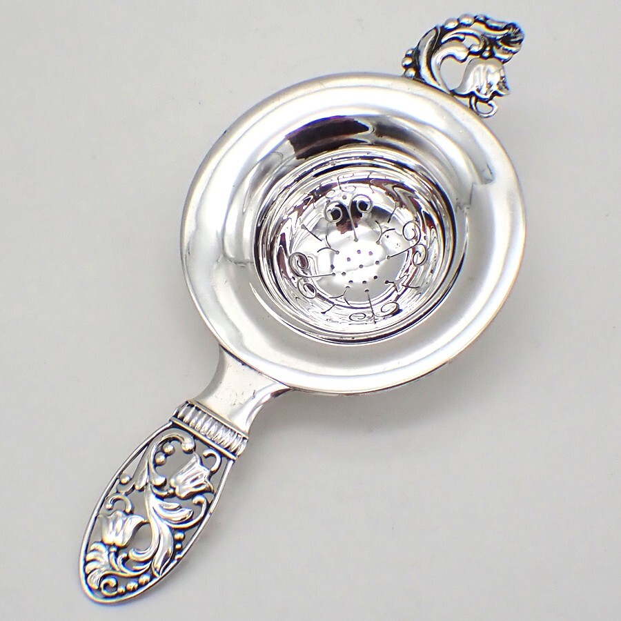 Danish Blossom Tea Strainer Sterling Silver 1938