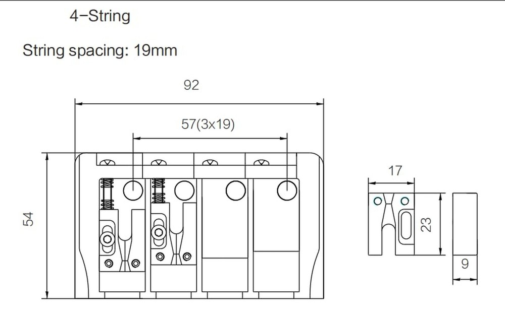 Guyker Bass Guitar Bridge, 4 String Fixed Bridges String Space 19mm Replaceme...