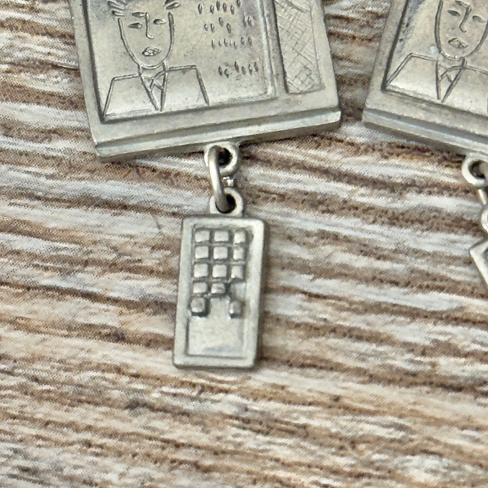 Vintage Jim Clift Dangle Earrings TV Television & Remote Pewter