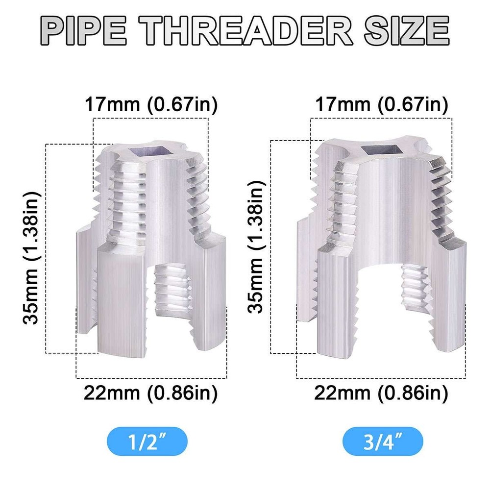 2Pcs 1/2''&3/4'' Water Pipe Integrated Internal & External Pipe Threading Tool