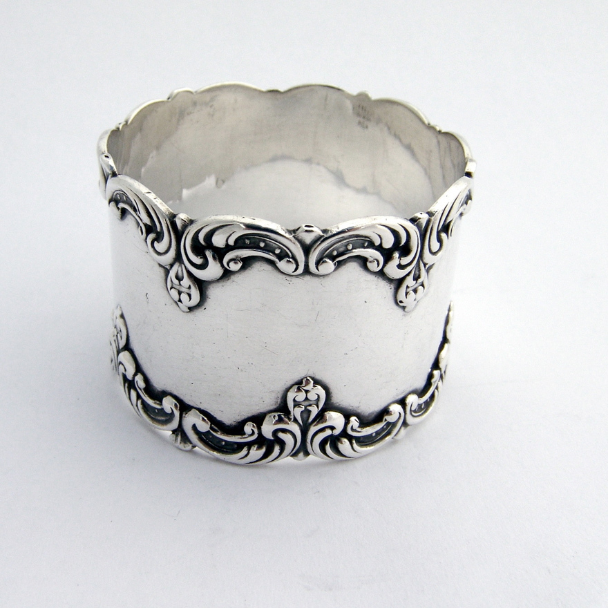 Scroll Border Napkin Ring Gorham Sterling Silver Mono JEC 1911